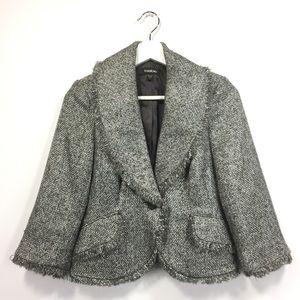 Bebe 2 Blazer Gray Tweed Fringe 3/4 Sleeves